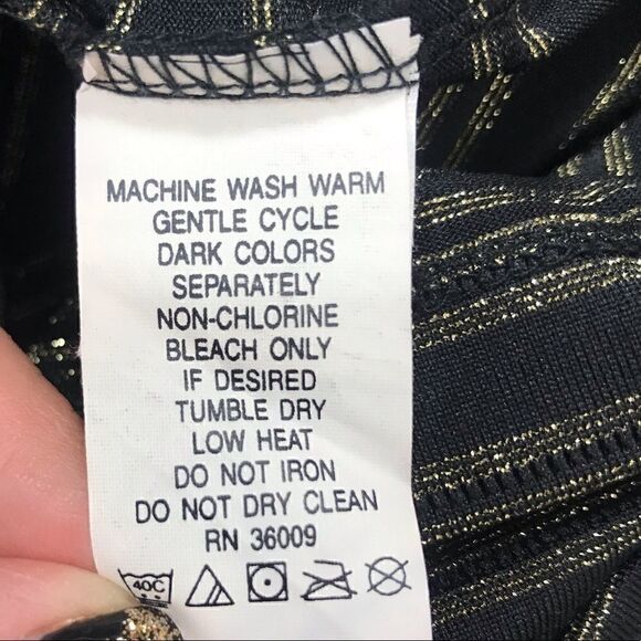 Calvin Klein Black & Shimmer Gold Striped Top {E} - Picture 5 of 7